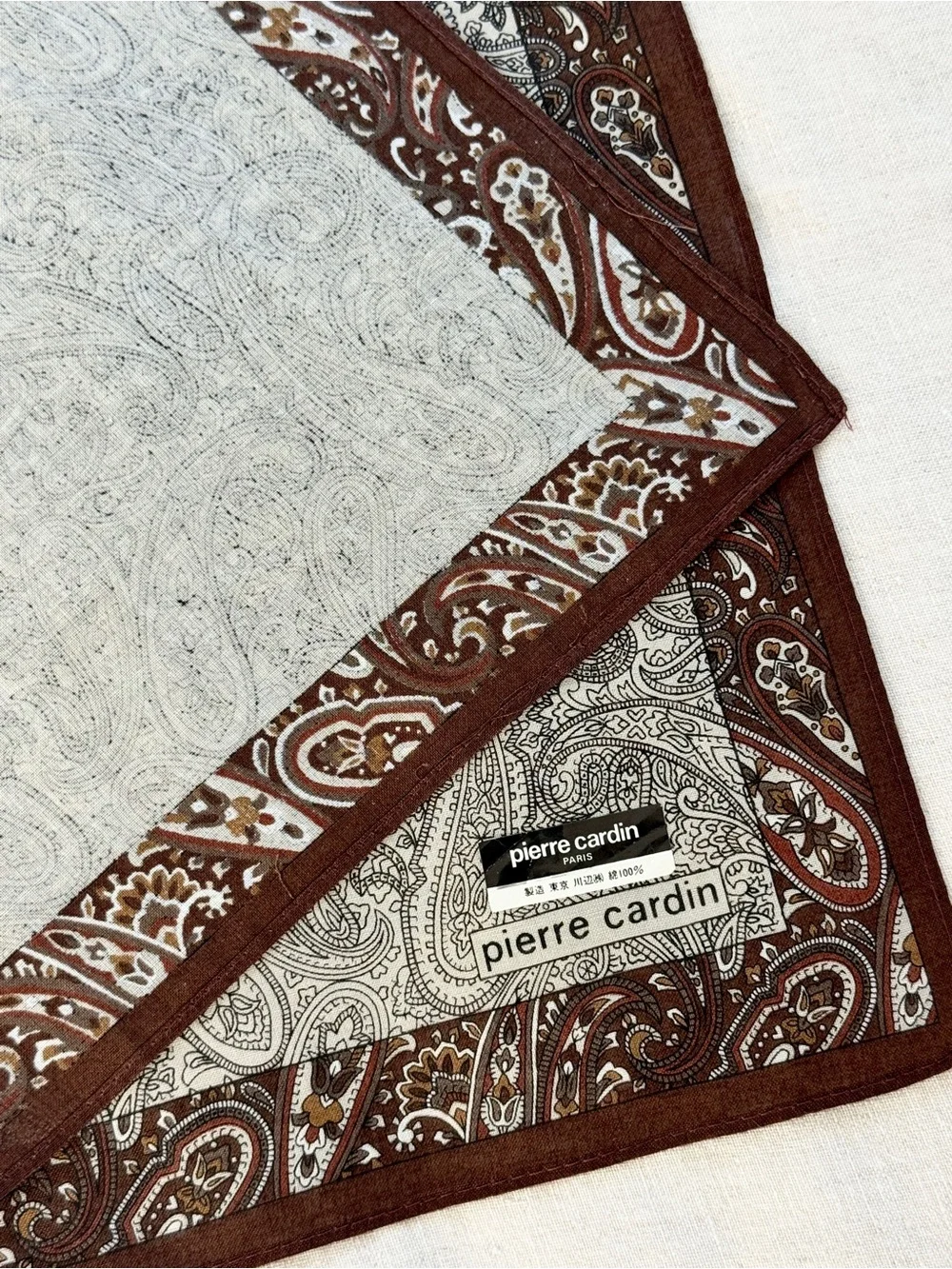 Vintage Pierre Cardin Brown Paisley Cotton Bandana Head Scarf Made in Japan